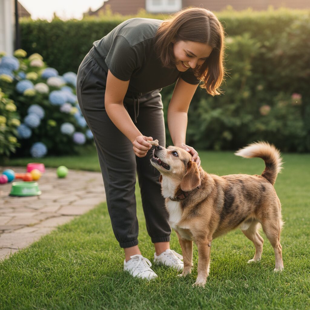 Treinando seu Cão na Rua: Generalização e Controle em Ambientes Distraídos 3 Tutor recompensando cão
